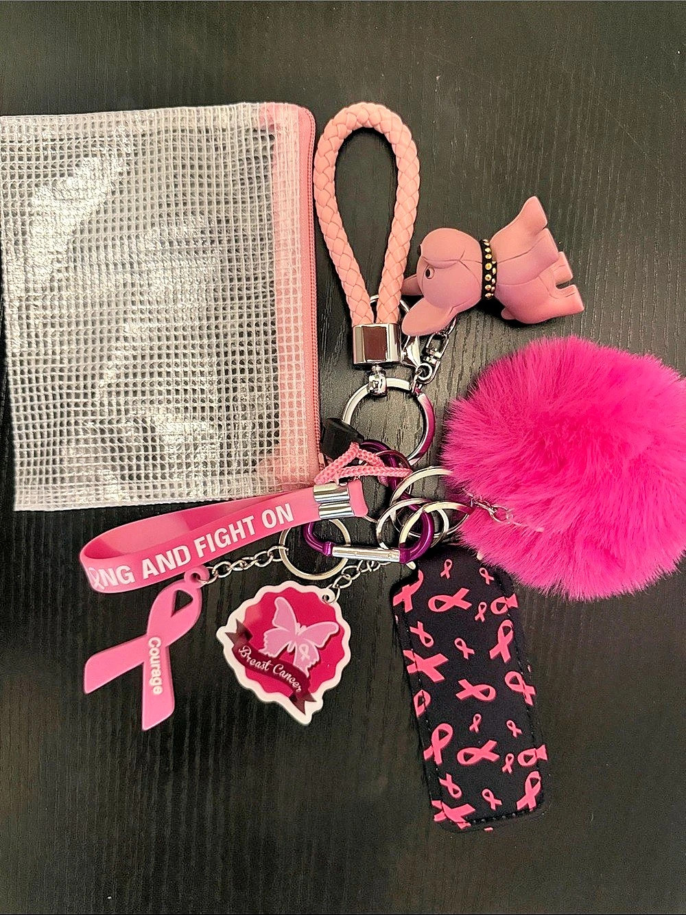 Breast Cancer Awareness Pink Keychain Accessory Set